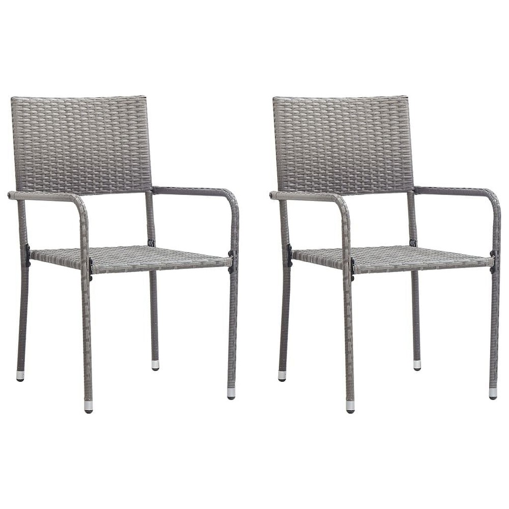 Grey Poly Rattan Garden Dining Chair Set of 2 with Steel Frame