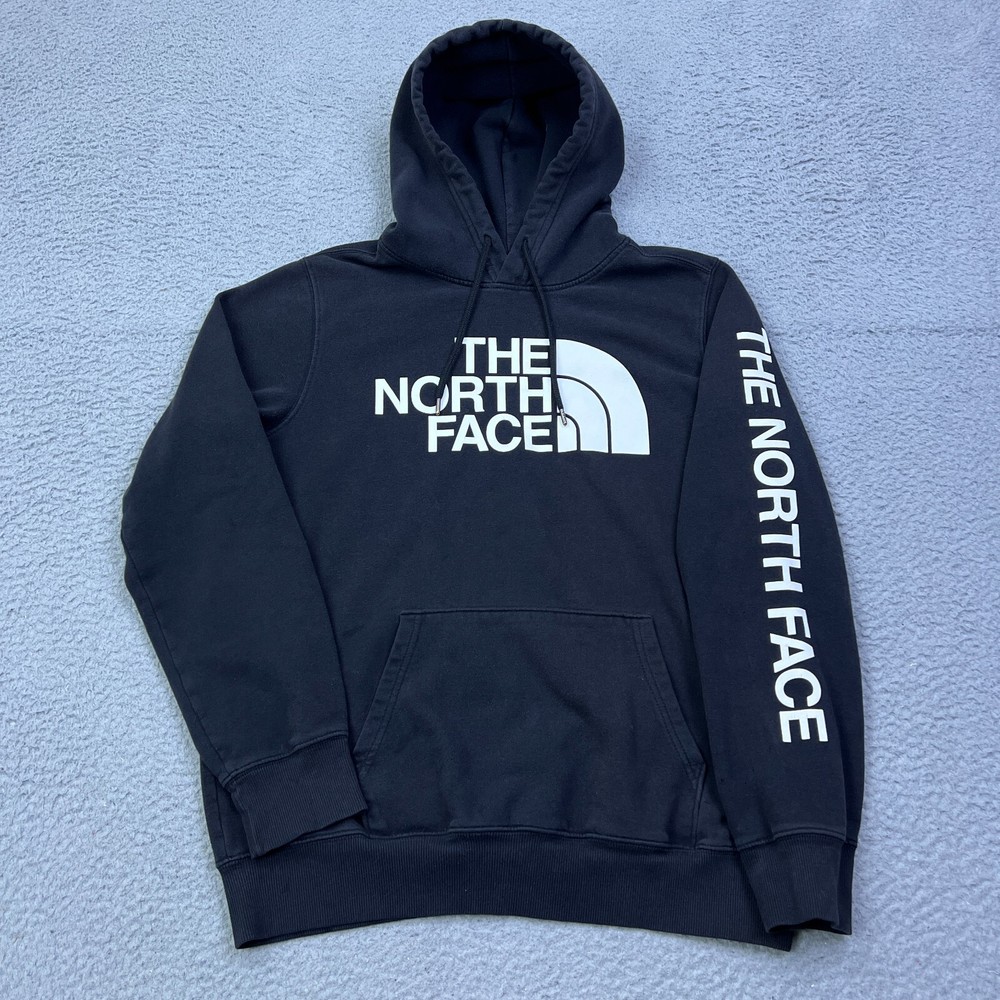 North Face Mens Black Fleece Hoodie Half Dome Logo Pullover Sweatshirt
