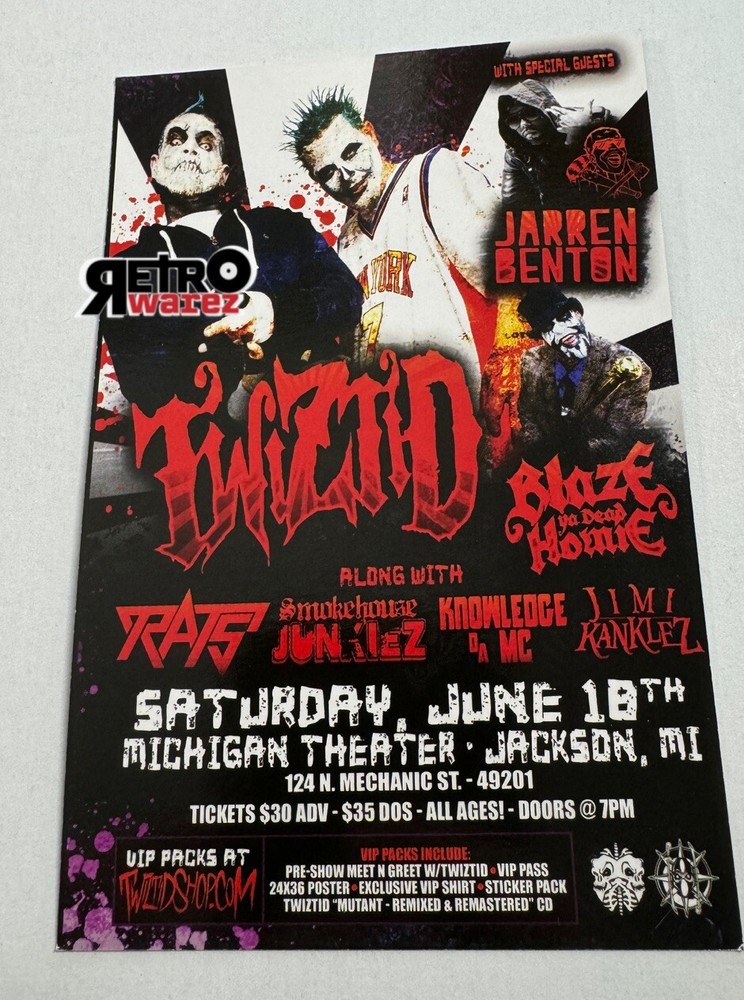 Twiztid - Concert Flyer Small Flyer 3.75x5.75” Jarren Benton Blaze Ya Dead Homie