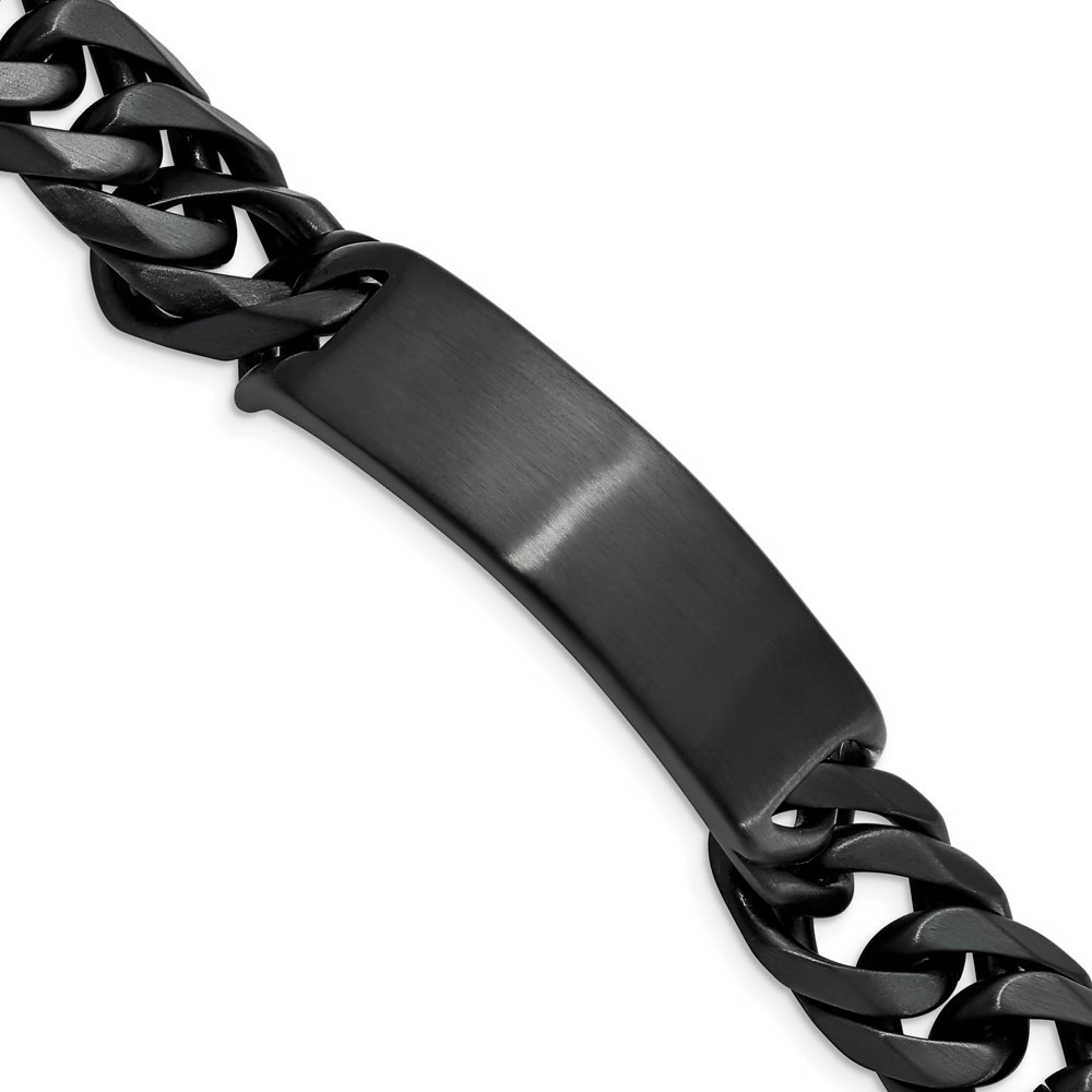 Stainless Steel Brushed Black IP-plated Curb Chain ID Bracelet 9