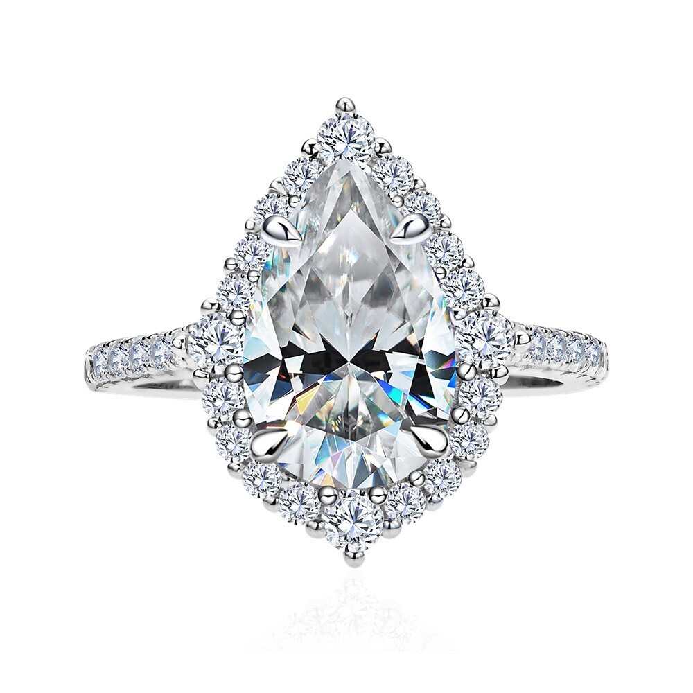 4ct Moissanite 8*12mm Waterdrop Diamond 925 Solid Silver Wedding Rings for Women