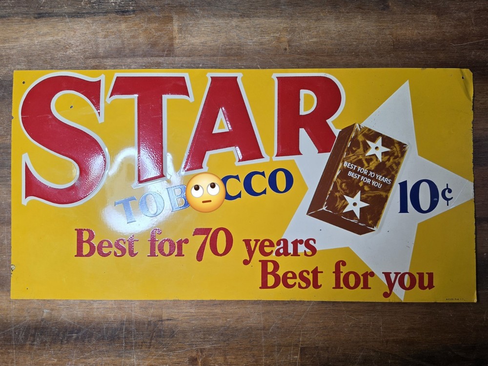 Original Star Tobacco Tin Tacker Sign 24x12