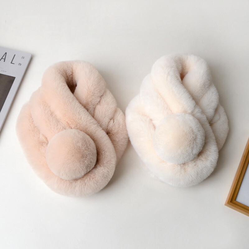 Outdoor Cross Neck Warmer Collar Plush Thicken Neckerchief Soft Furry Scarves