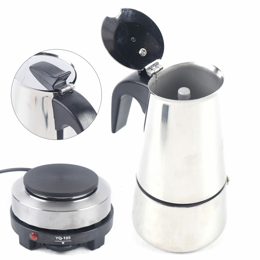 Stainless Steel 4-Cup Electric Moka Pot Stovetop Espresso Maker