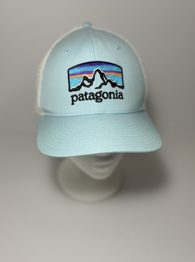 Patagonia Trucker Hat Cap Men Blue Snapback Fitz Roy Mesh Logo Outdoors Fishing