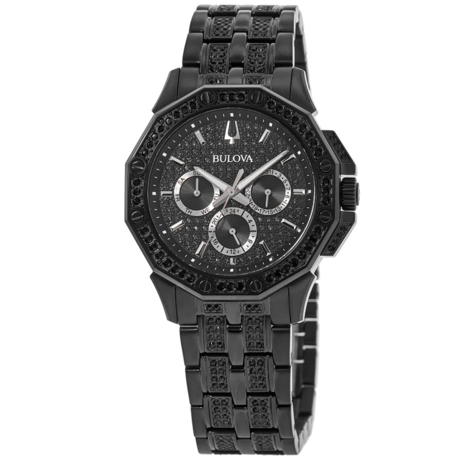 New Bulova Crystal Octava Chronograph Black Pave Crystal Men's Watch 98C134