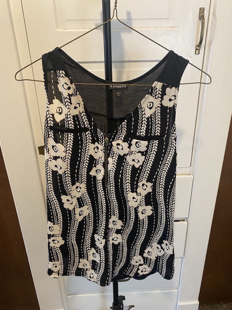 express sleeveless blouse black white size small