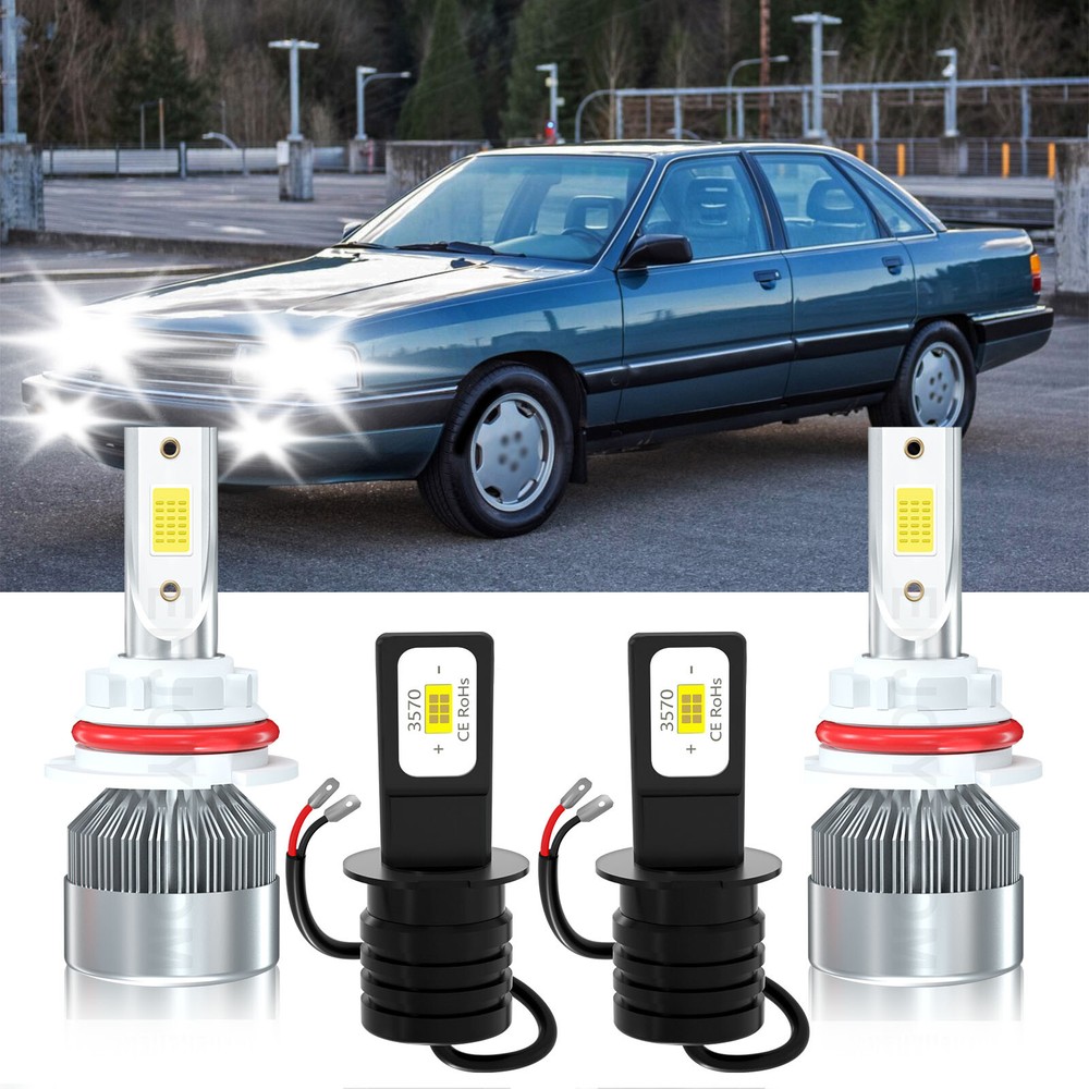 For Audi 200 1989-1997 LED Headlight Kit + Fog Light Bulbs Combo 6000K White