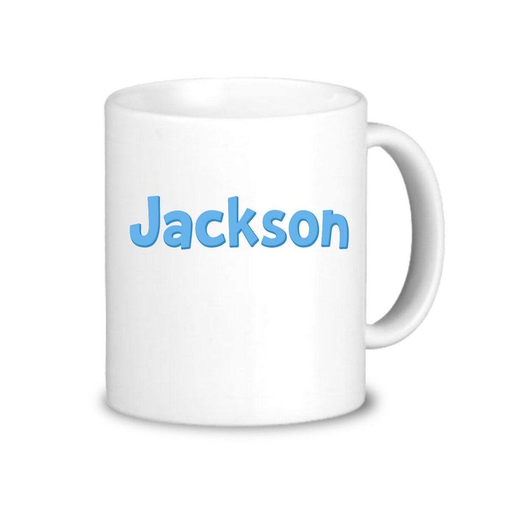 Blue Kids Name Mug Light Blue Wording Name Drinkware Cup Simple Personalized
