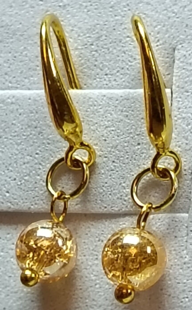 Earrings, 14Ct Gold On SILVER, 100% Natural Gold Cracked Crystal 6mm,cute gift