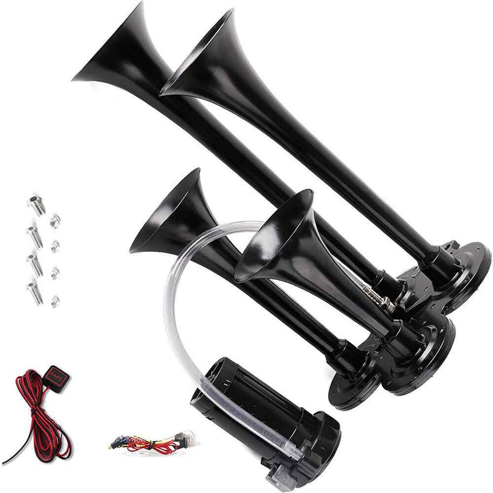 Air Train Horn 110DB Black Semi Truck Car Boat 12v/24v 4 Loud Trumpet For Truck