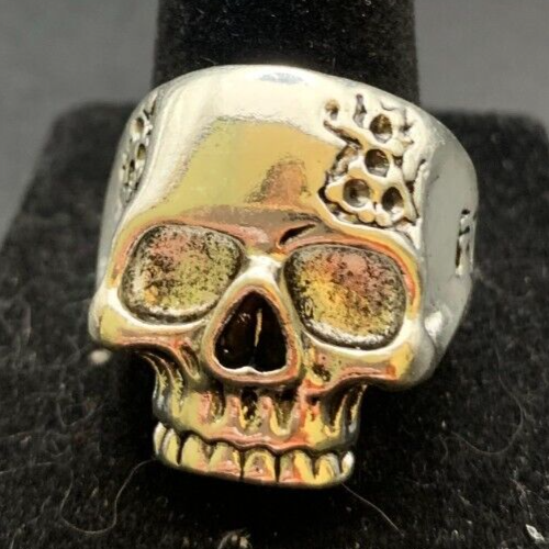 Vintage Antique Silver Tone Skull Ring - Size 9