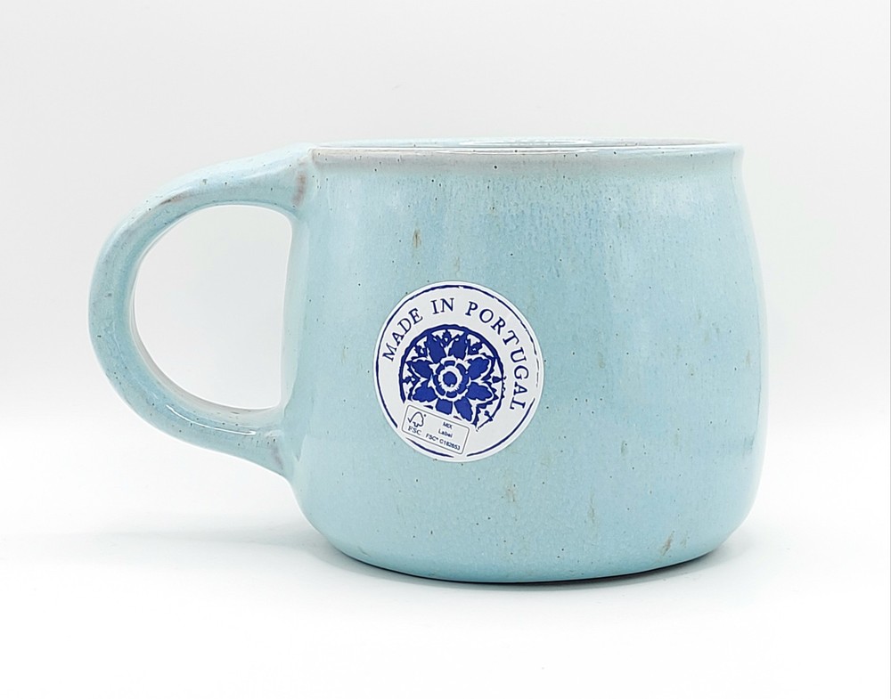 Artisanal Rustic Soft Blue Coffee Mug 20 Oz Ceramic Cup Made In Portugal