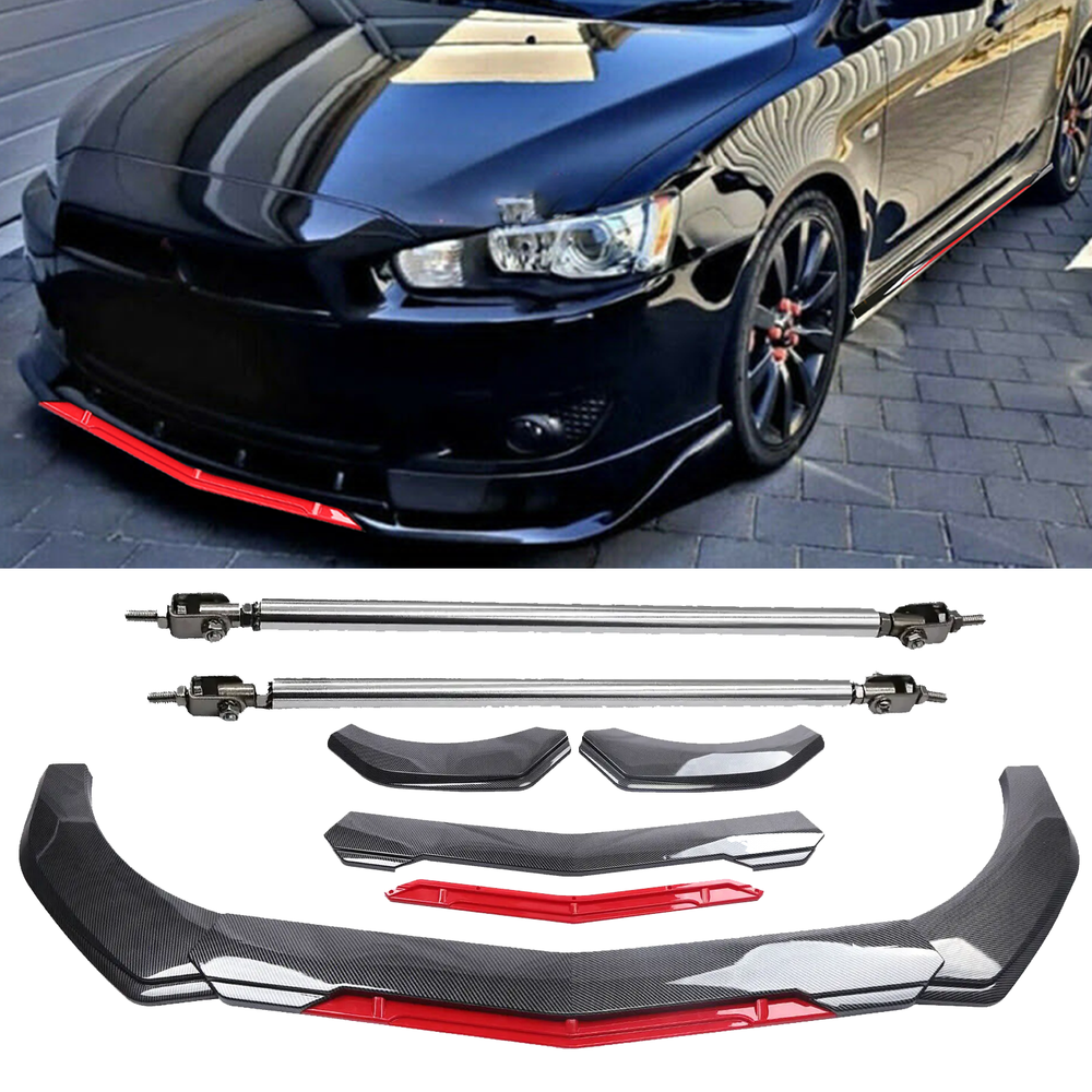 Carbon Fiber Front Bumper Lip Spoiler Splitter Strut Rod for Mitsubishi Lancer
