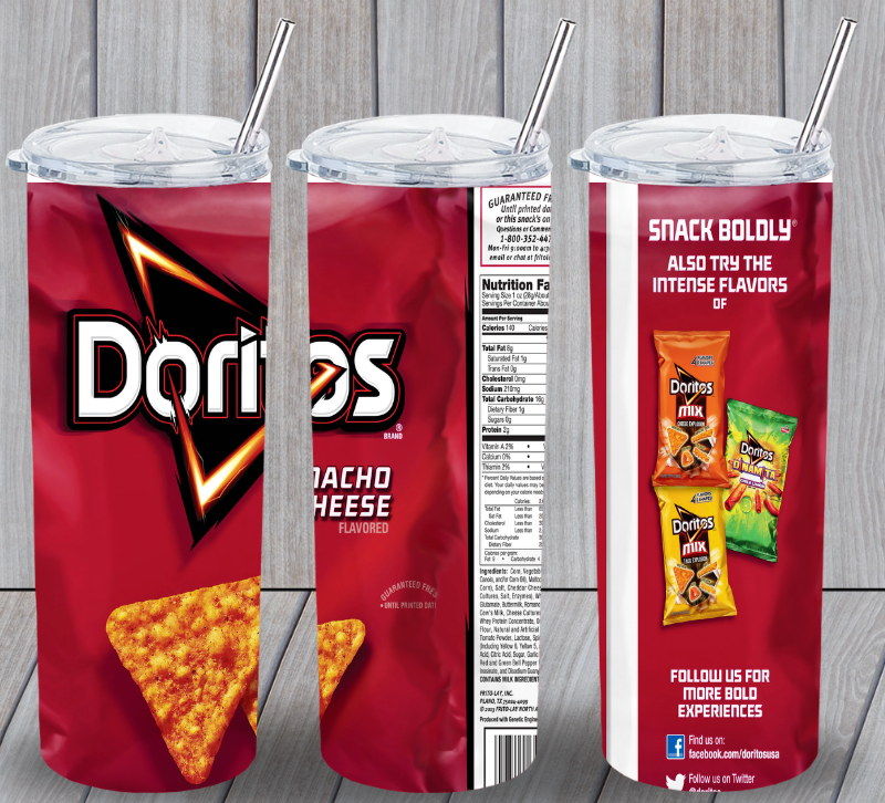 Doritos Nacho Cheese Multicolor 20oz Insulated Tumbler Box Lid Straw New