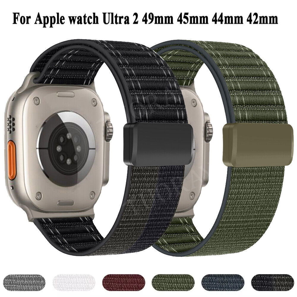 Nylon Magnetic Loop Watch Band Strap For Apple Watch Ultra 2 10/9/8/7/6 38-49mm