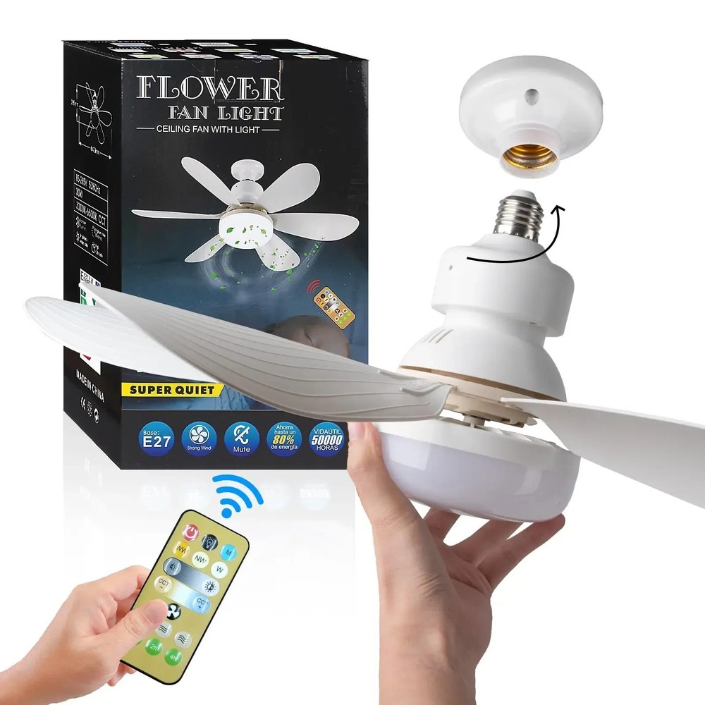 40W E27 LED Ceiling Fan with Remote 52cm White for Kitchen Bedroom