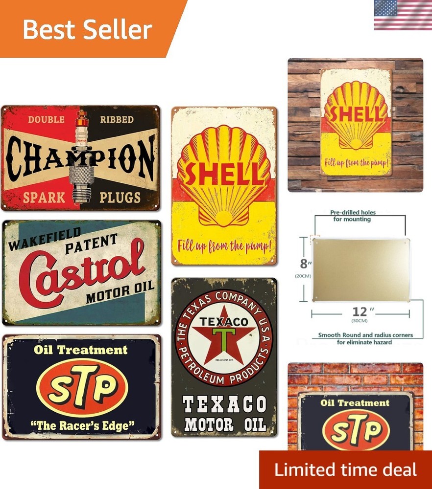 Retro Garage Art - Set of 5 Vintage Metal Tin Signs for Men’s Personal Spaces