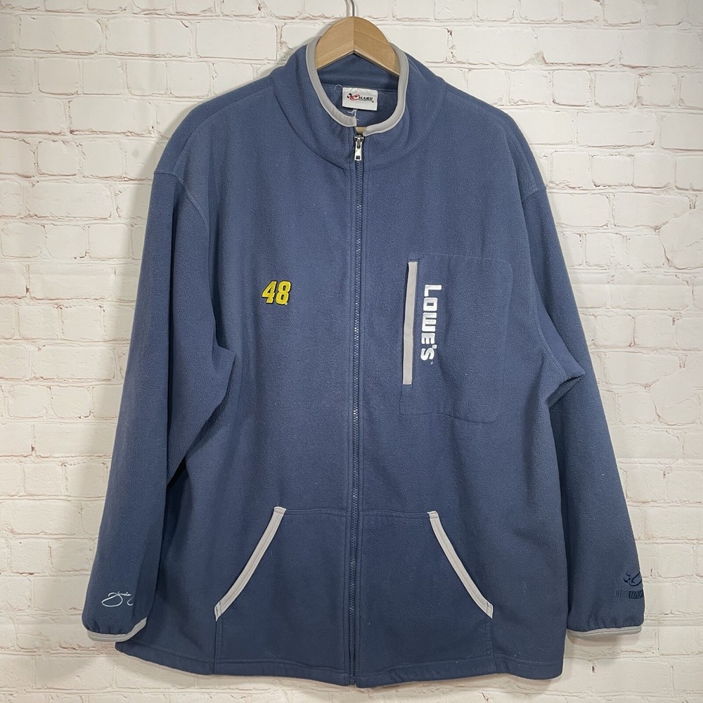 Lowes Jimmie Johnson NASCAR Jacket Mens Size XL Blue Full Zip Fleece Embroidered