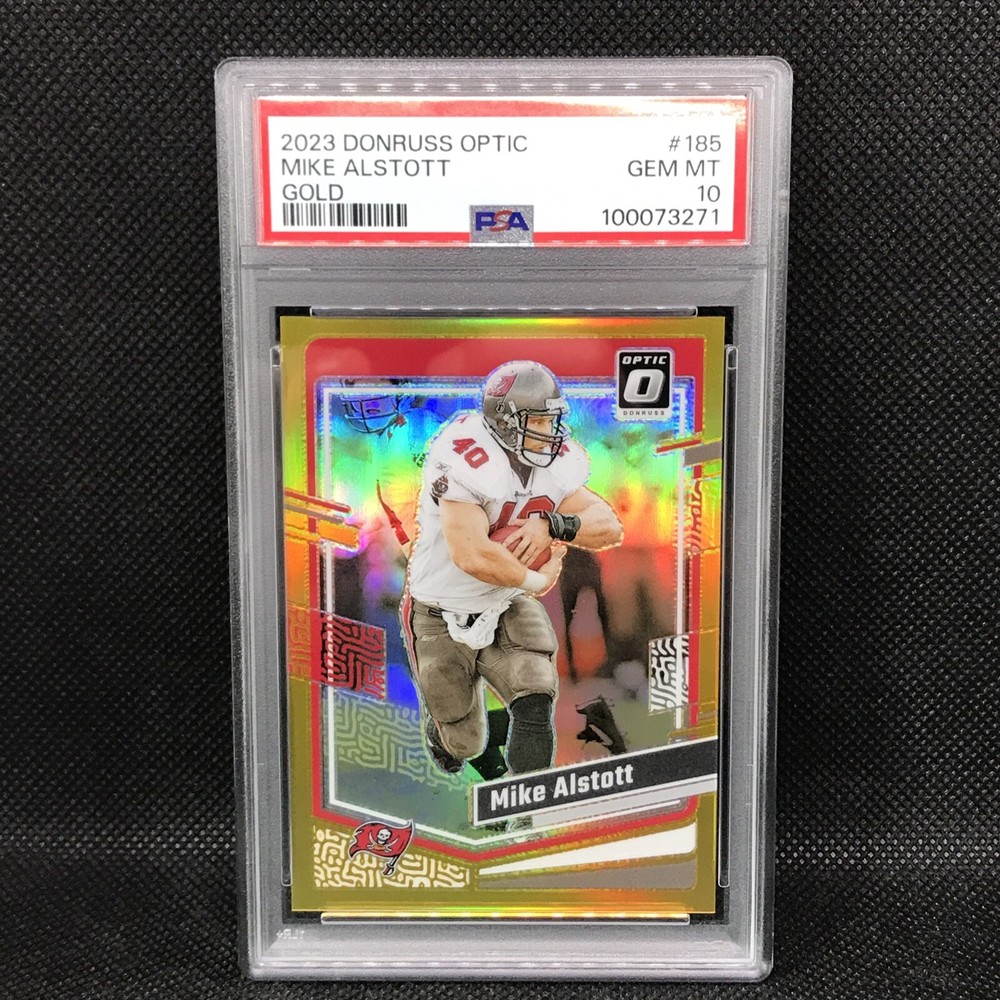 GEM 💎 MINT PSA 10 - GOLD 07/10 - 2023 OPTIC MIKE ALSTOTT #185 BUCCANEERS