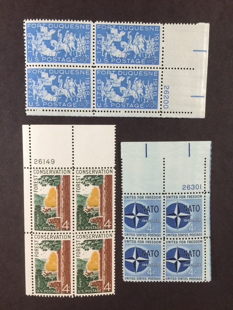 US, 1122, 1123, 1127, VINTAGE, MINT NH, VF PLATE BLOCK, 1950'S