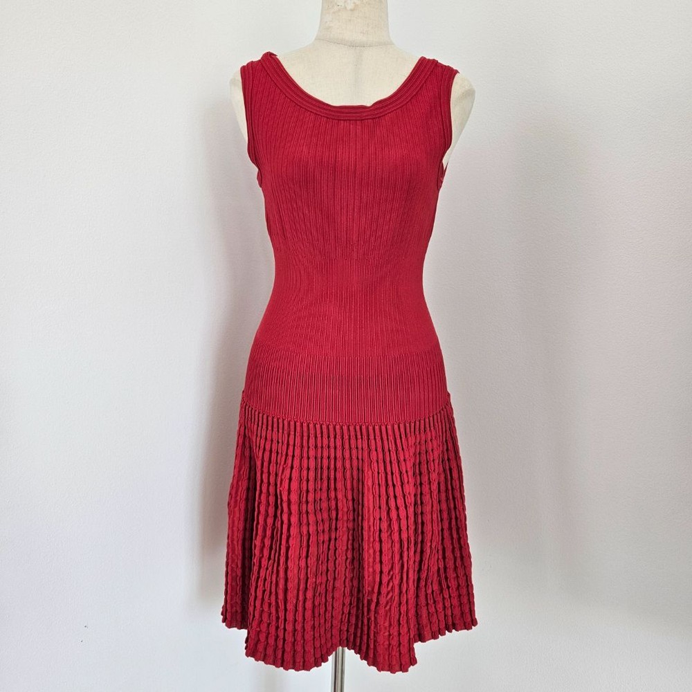 Alaia red pleated knit mini dress