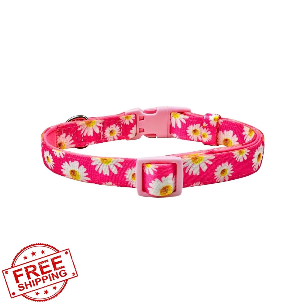 Olahibi Small Dog Collar M Hot Pink Daisy Neoprene Padded