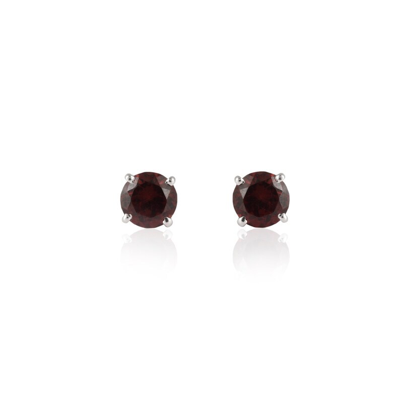 Solid 14K White Gold Natural Garnet Minimalist Studs Earrings For Christmas Sale-image