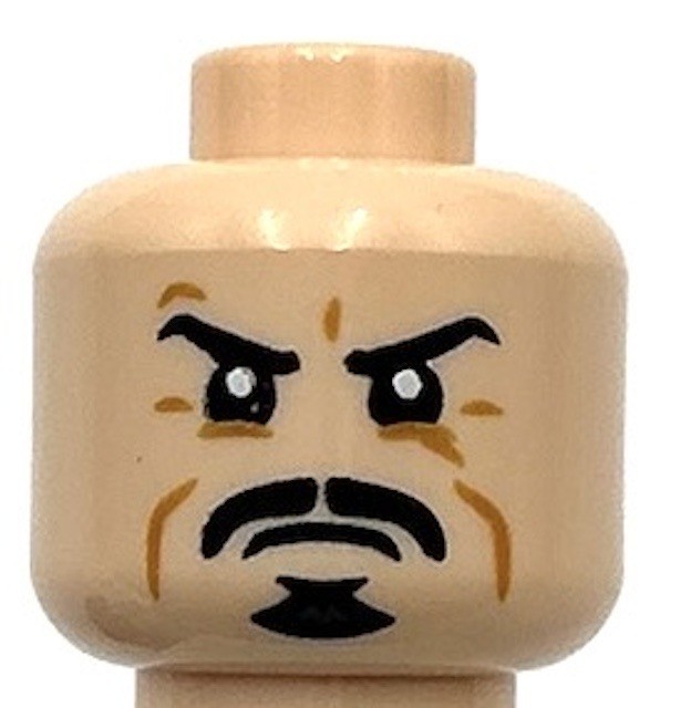 Lego New Light Nougat Minifigure Head Dual Sided Black Eyebrows Moustache Part