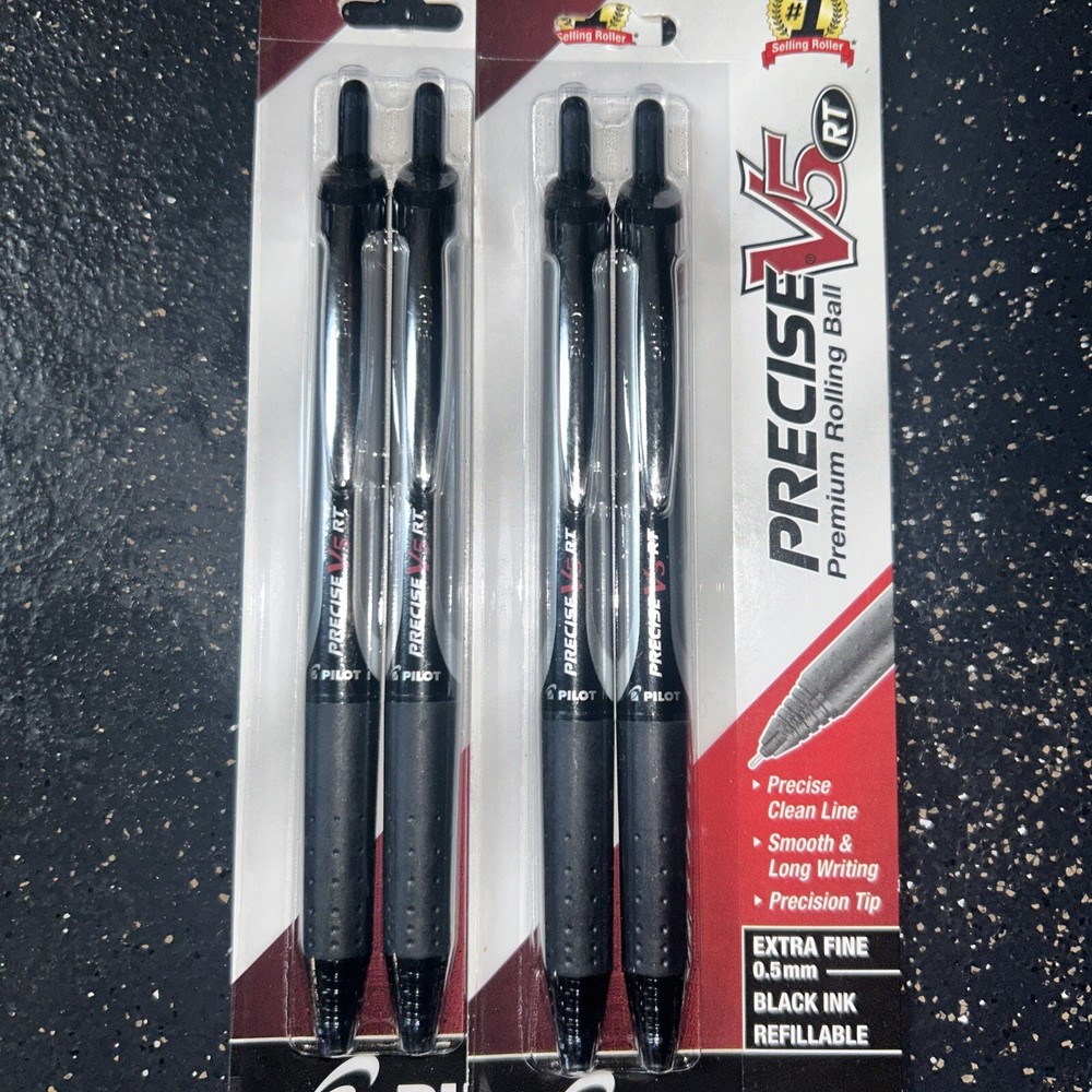 Pilot Precise V5 RT Retractable Pens 4pc Black 0.5mm Extra Fine Needle Point Tip