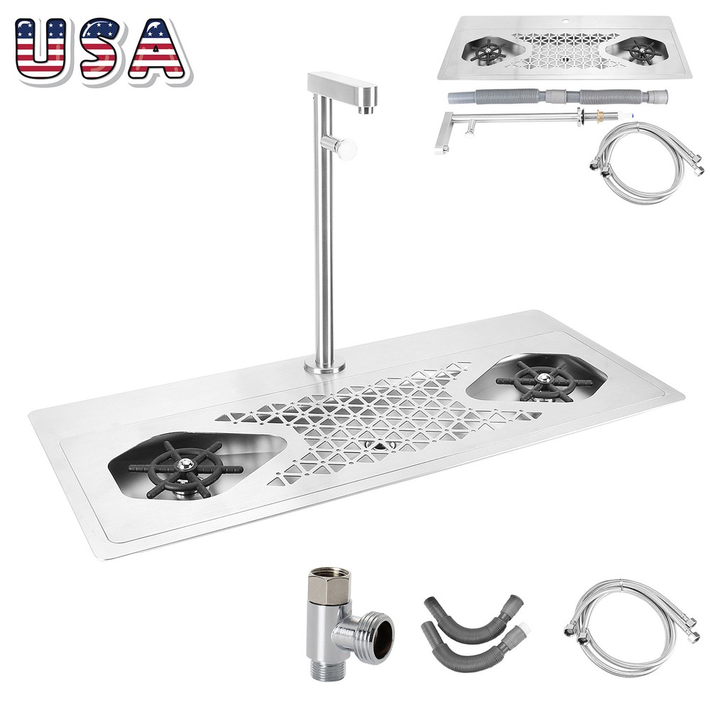 Automatic Glass Rinser W/Push Type Faucet Multi Angle Nozzle Pitch Cup Cleaner