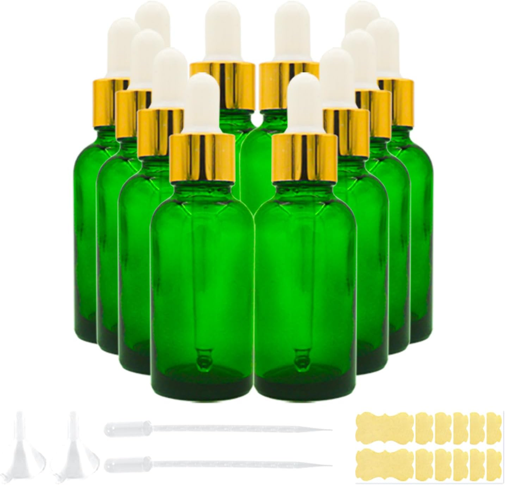Green Glass Dropper Bottle 1Oz, Tincture Bottles with Glass Dropper, for Essenti