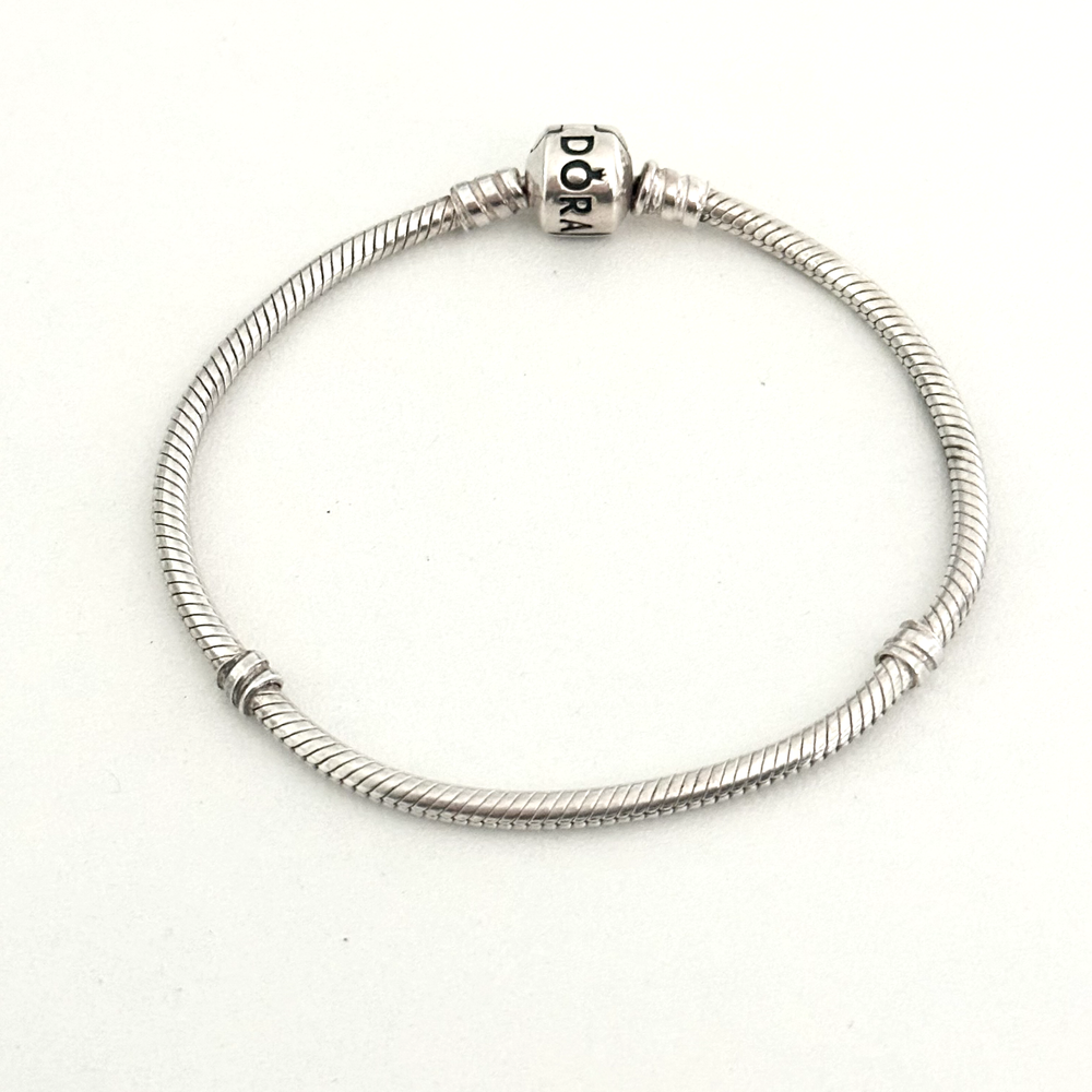 Pandora Sterling Silver Snake Chain Charm Bracelet with Barrel Clasp 7.5 Inch