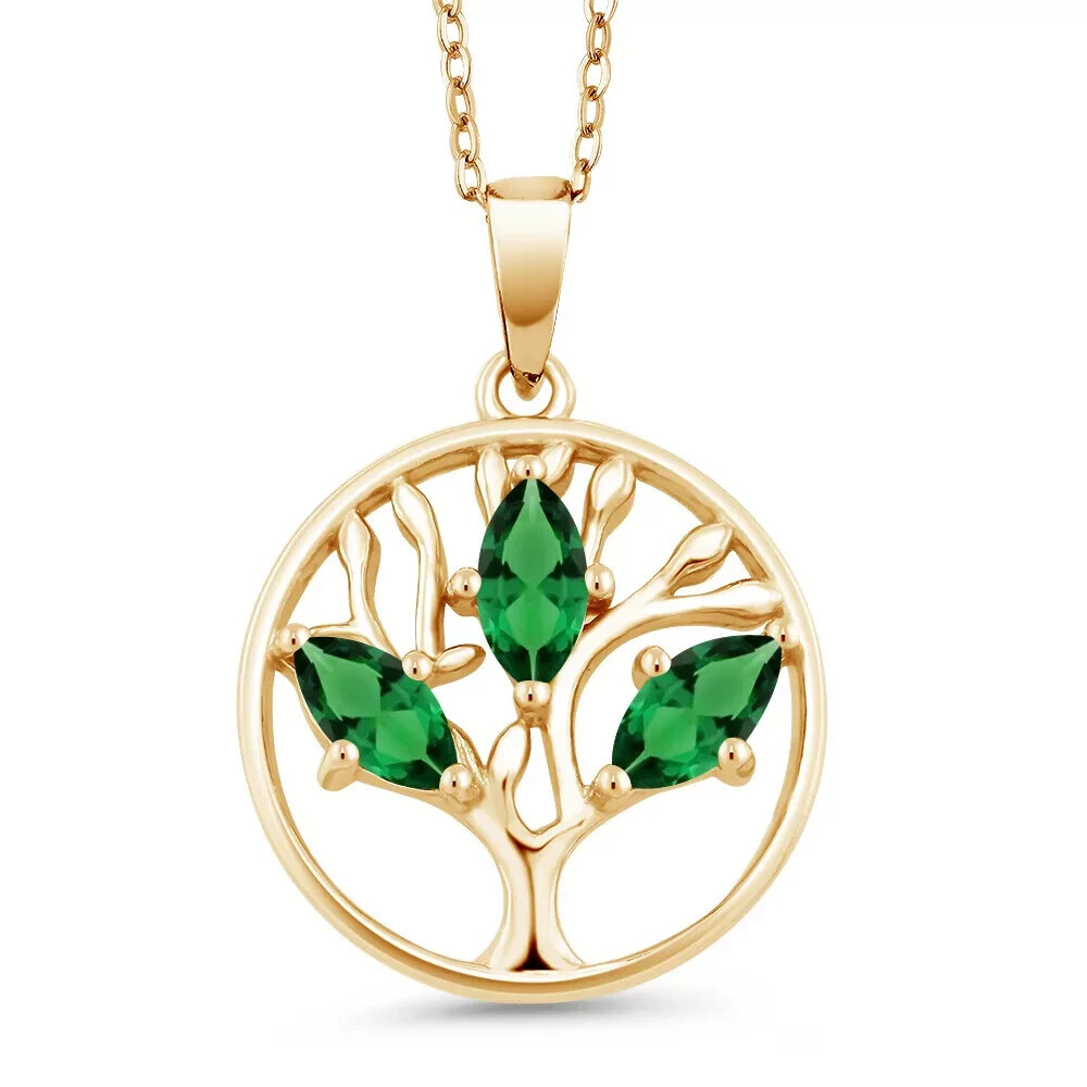 14k Yellow Gold Plated 2.30Ct Marquise Green Emerald Simulated Pendant for Women