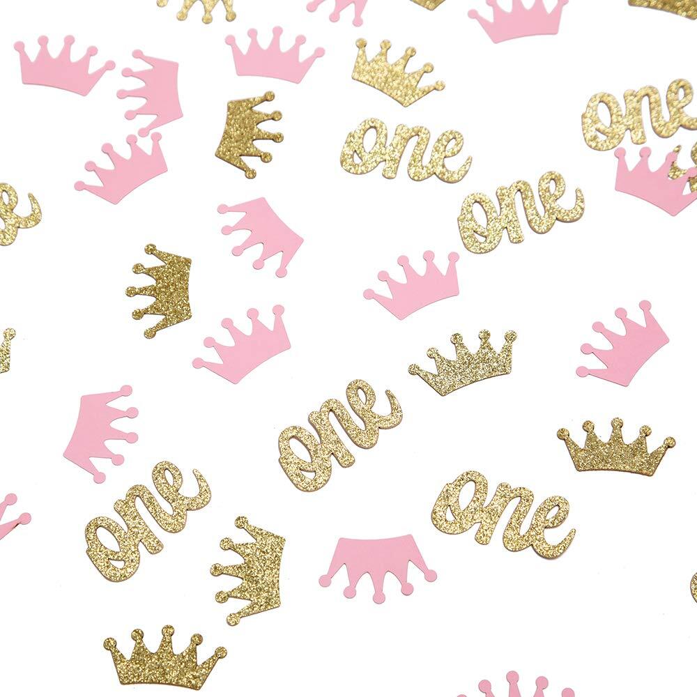 Pink and Gold Glitter Crown Confetti for Princess Birthday Party Table Scatter