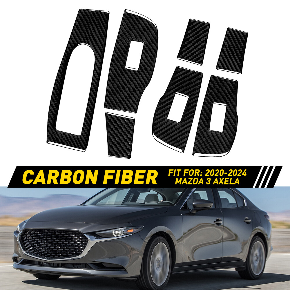 1 Set Fiber Carbon Window Lift Panel Switch Sticker Fits 3 Mazda Axela 2020-2024