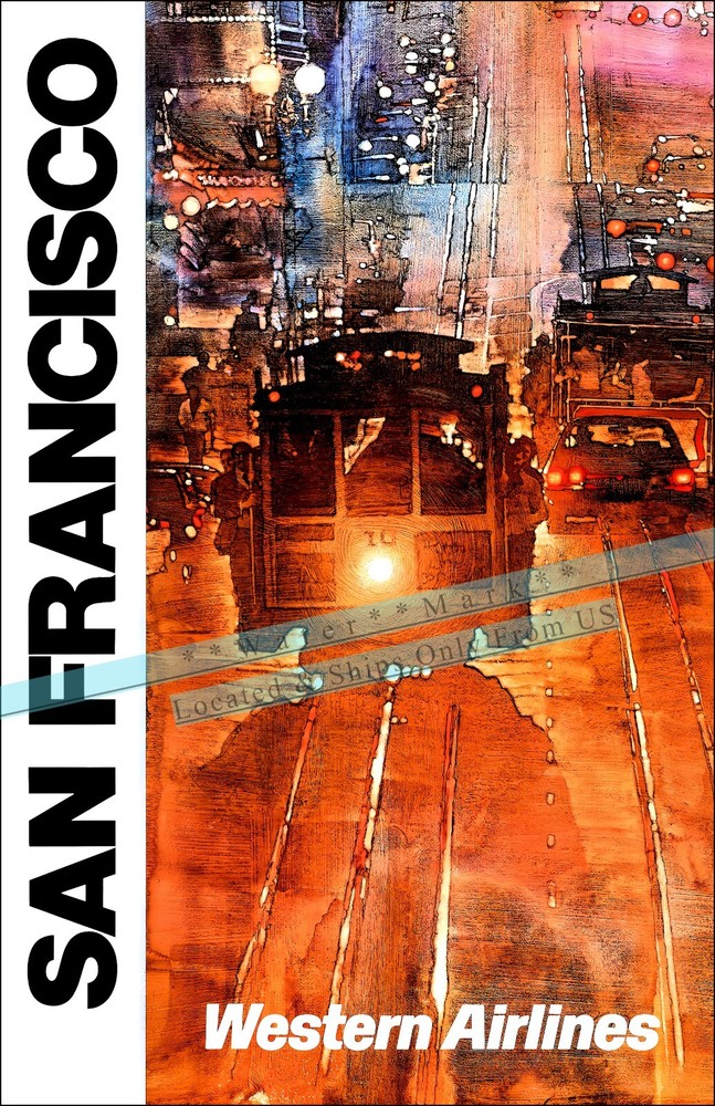San Francisco California 1980 Air Travel Vintage Poster Print Retro Style Art