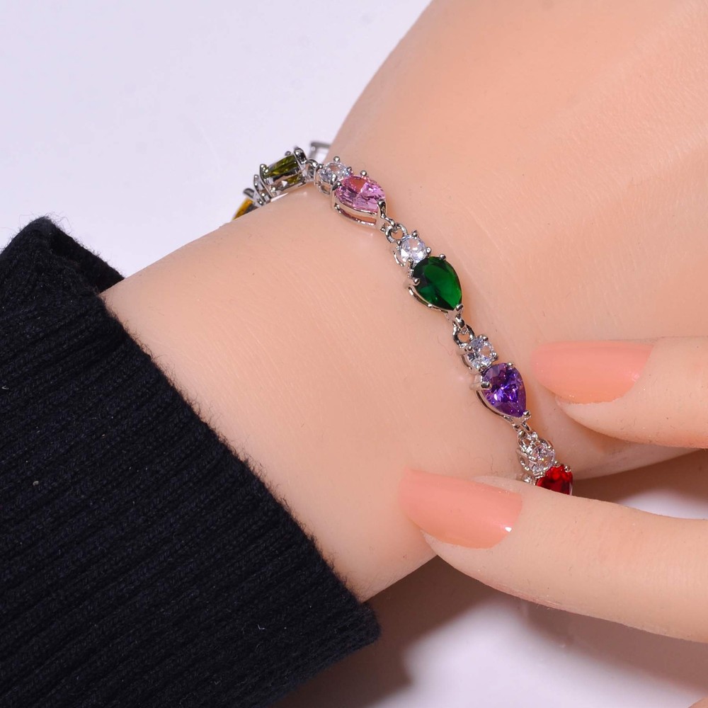 Multi Gemstone & Cubic Zirconia 925 Sterling Silver Tennis Bracelet 7.99
