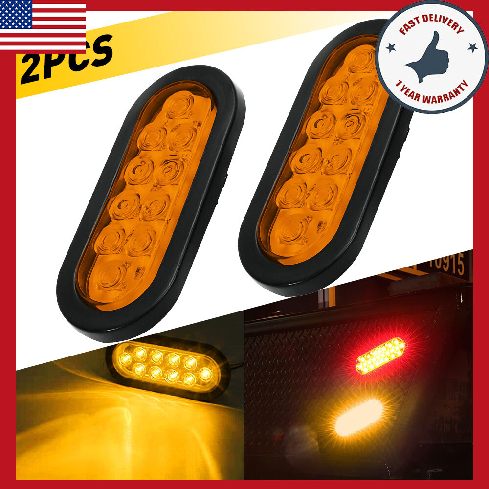 2PCS Tractors Dump amber Truck Trailer Truck 6 in Oval & Tail Marker LED Lights