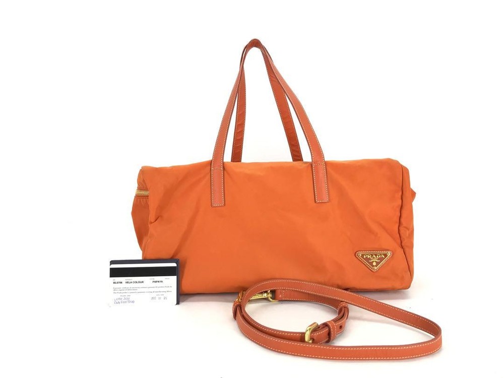 PRADA Orange Logo 2-Way Tote Shoulder Bag Imported From Japan