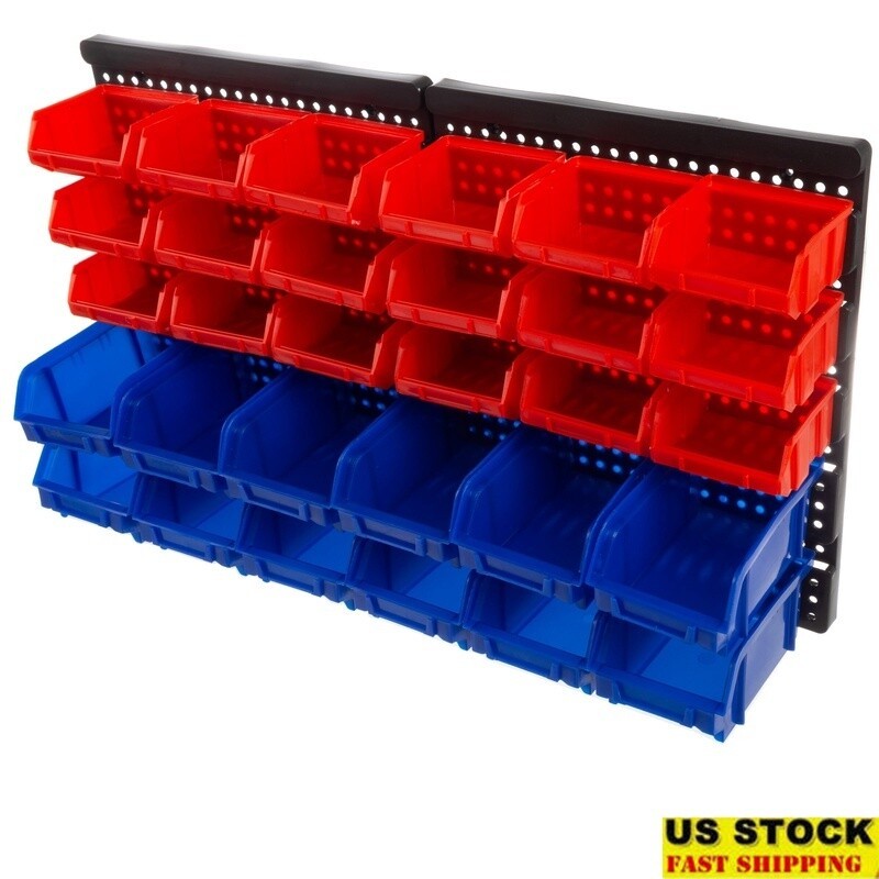 Wall-Mounted 30-Slot Garage Storage Organizer for Tools and Parts