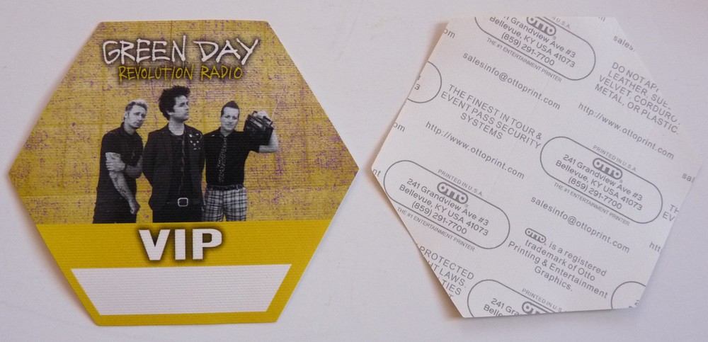 Green Day Revolution Radio Tour Concert Yellow VIP Backstage Pass D6