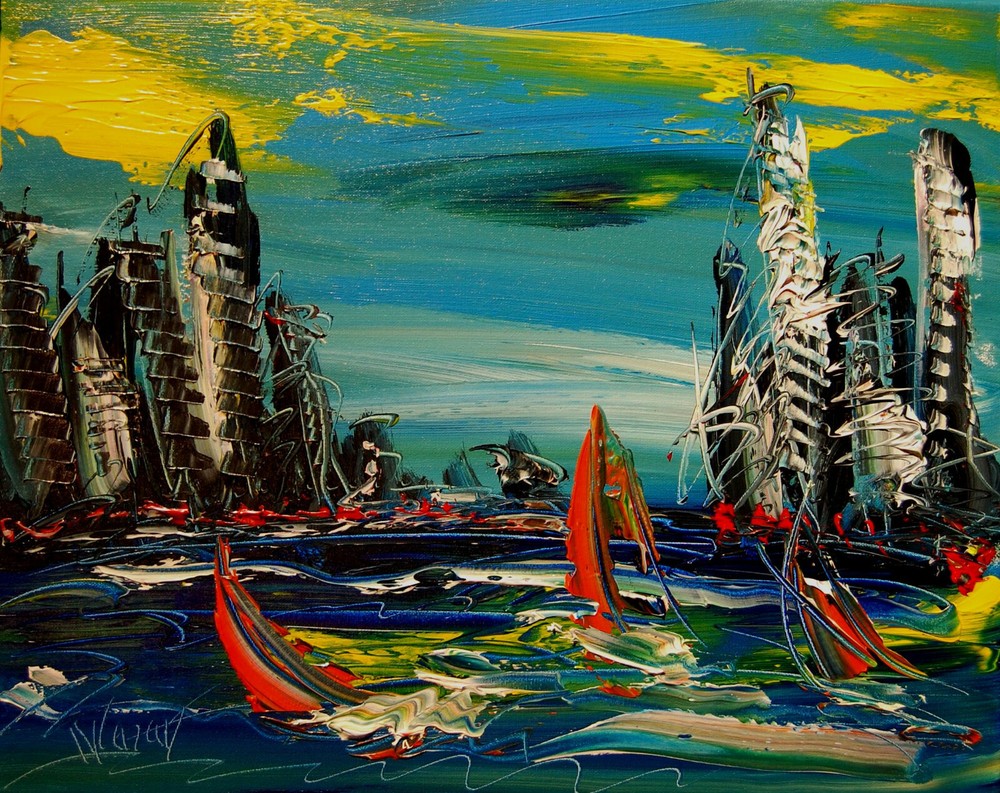 BLUE SKY BY MARK KAZAV - ORIGINAL OIL PAINTING ABSTRACT MODERN ART GrthN RRTYJd