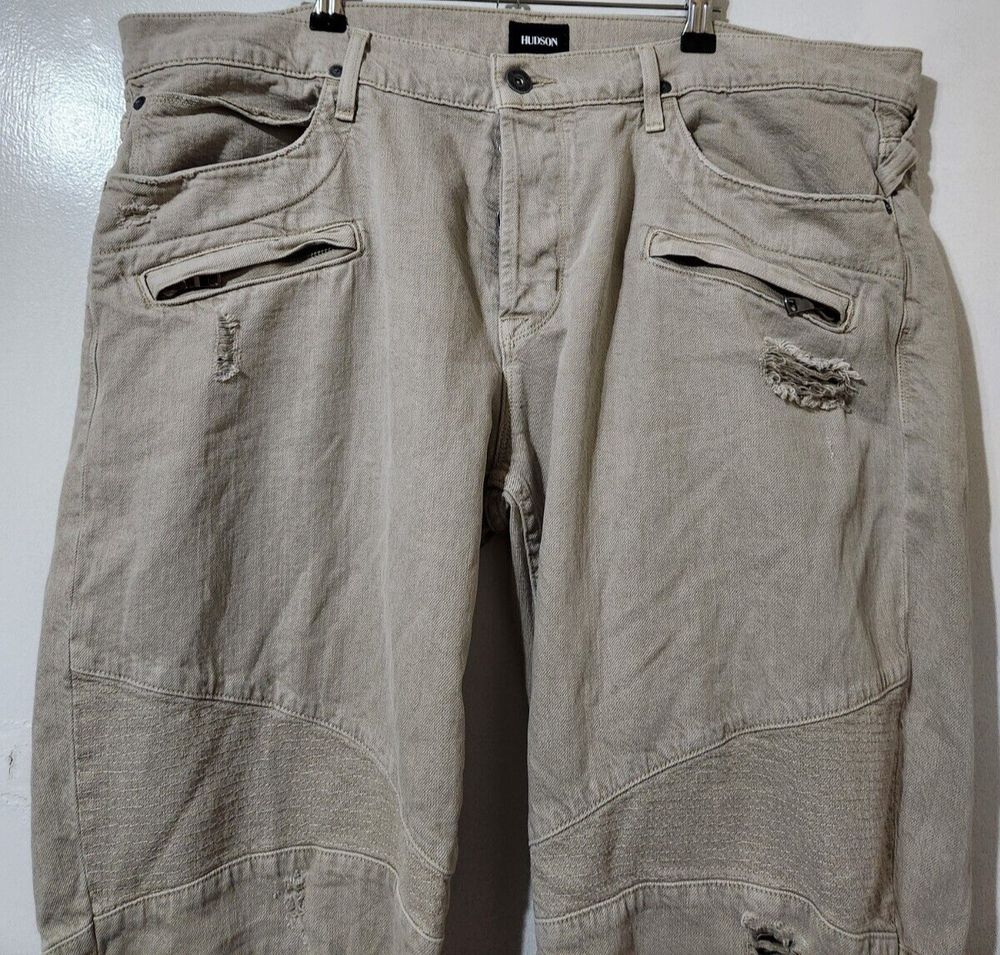 Hudson Jeans Men 40x36 Blinder Skinny Moto Biker Distress Linen Blend Button Fly