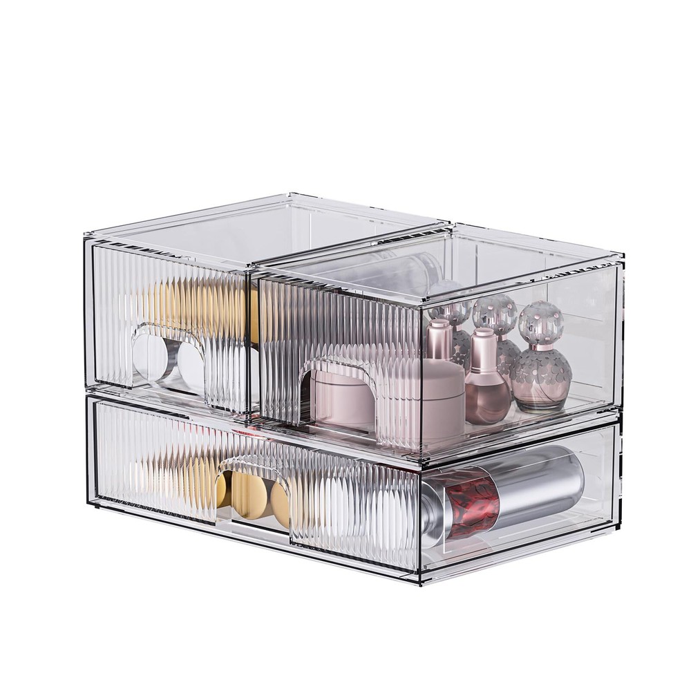 3 Pack Clear Stackable Cosmetic Organizer with Acrylic Drawers for Cosmetics ...