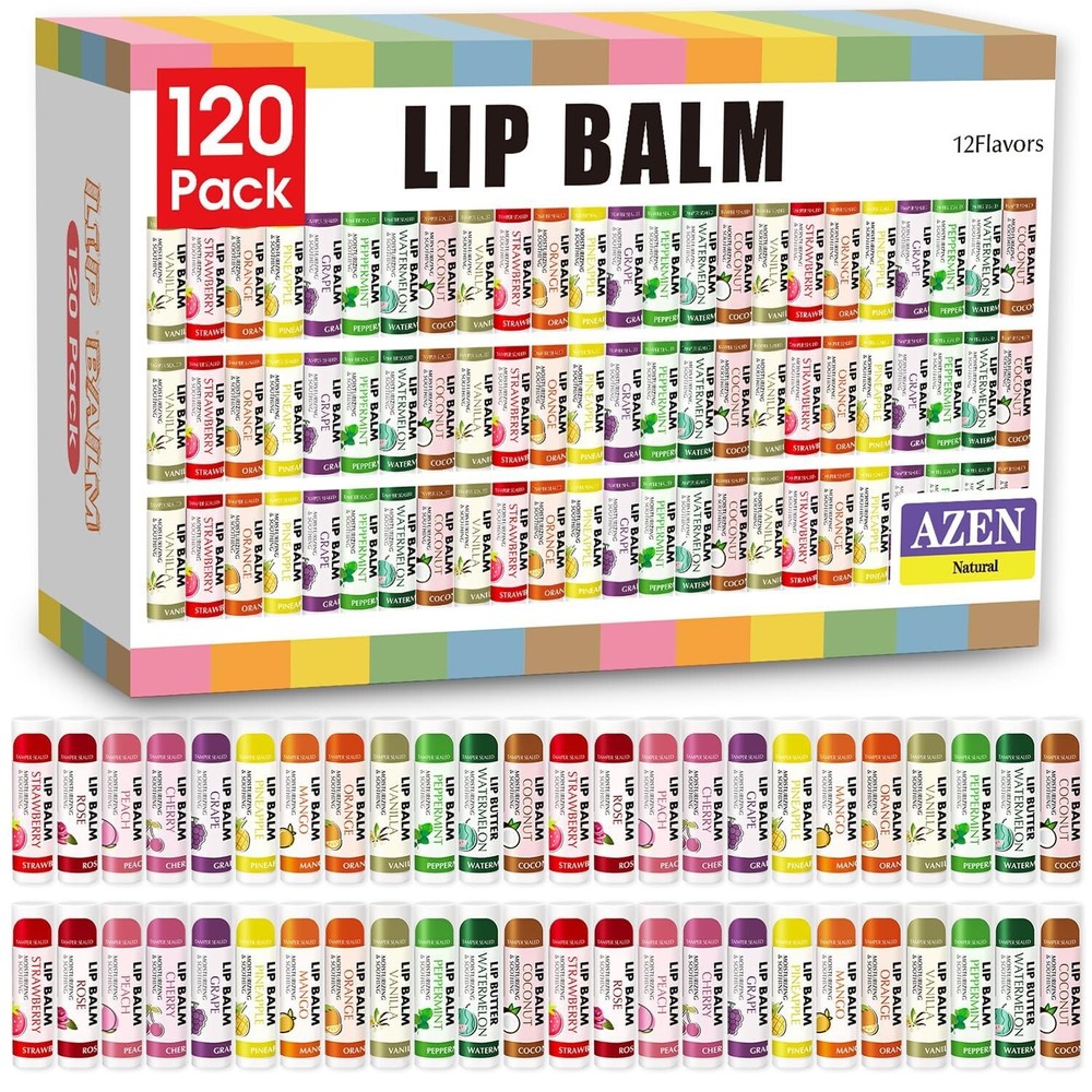 AZEN 120 Pack Natural Moisturizing Lip Balm Bulk for Hydrated Soft Lips  