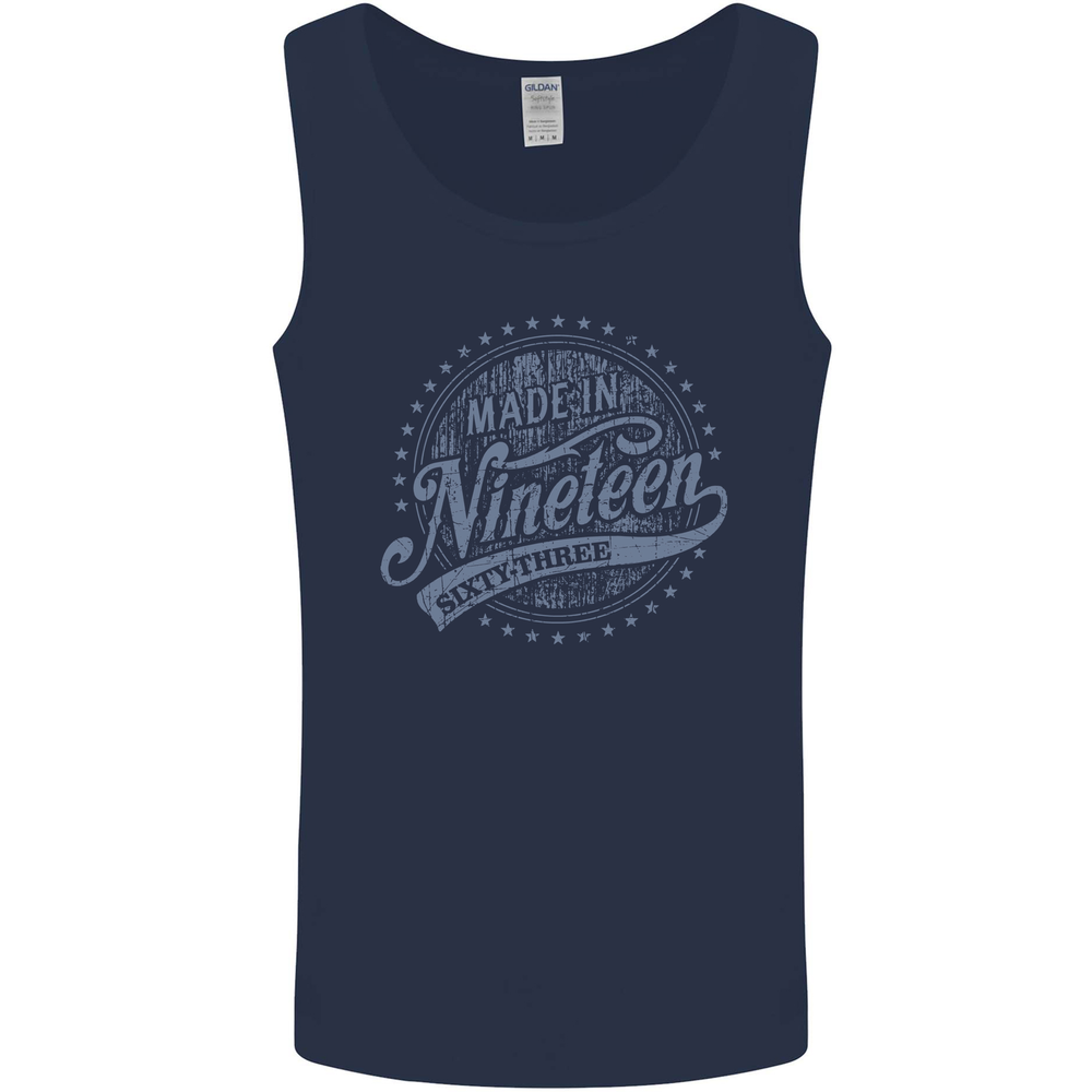 Distressed 62nd Birthday Made In 1963 Mens Vest Tank Top Navy Blue