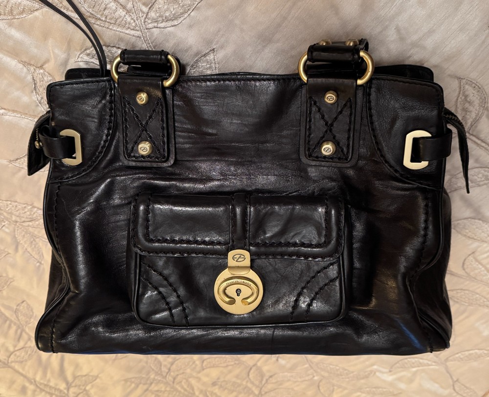FRANCESCO BIASIA Black Leather Shoulder Bag Excellent