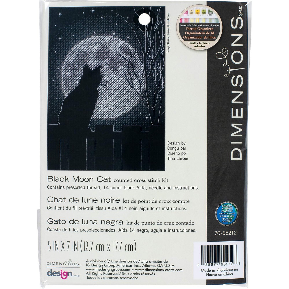 DIMENSIONS 70-65212 Black Moon Cat Counted Cross Stitch Kit, 14 Count Black A...