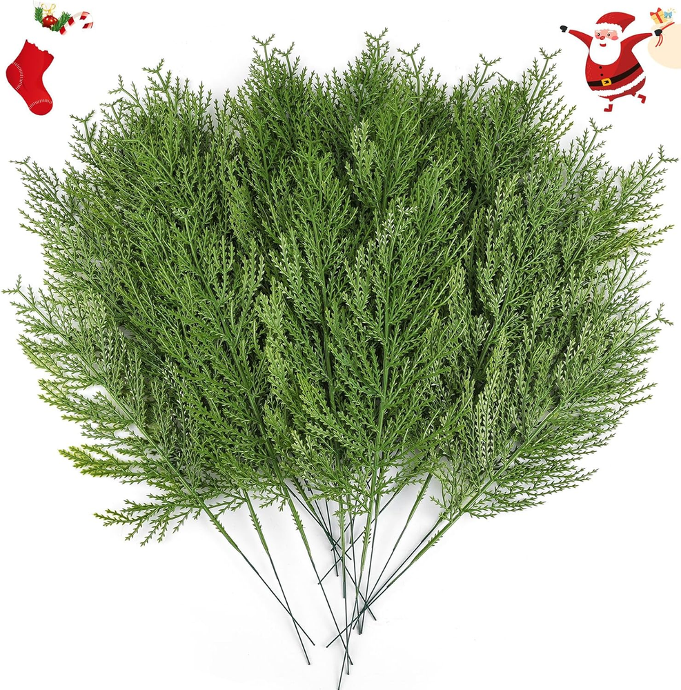 120 Pcs Artificial Faux Greenery Sprigs and Twigs - Pine and Cedar Stems for Chr